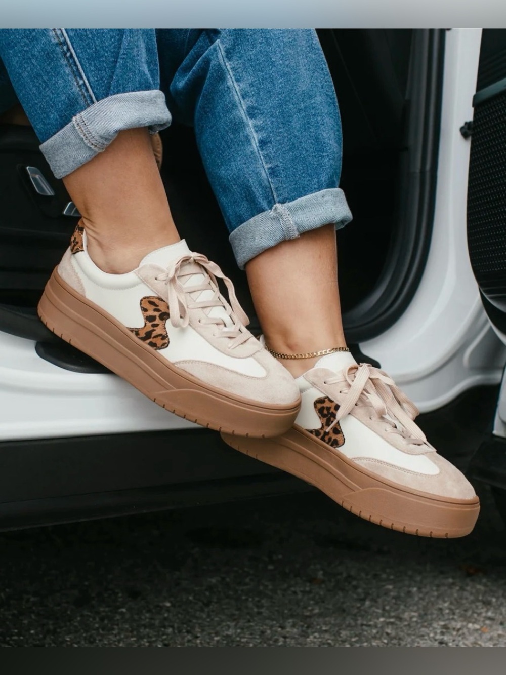 Corkys Cream and Brown Leopard Accent Sneakers